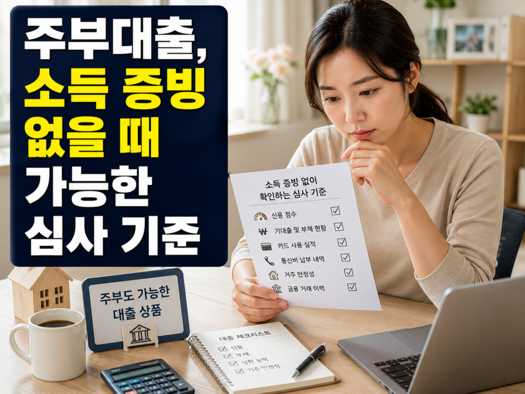 주부대출, 소득 증빙 없을 때 가능한 심사 기준